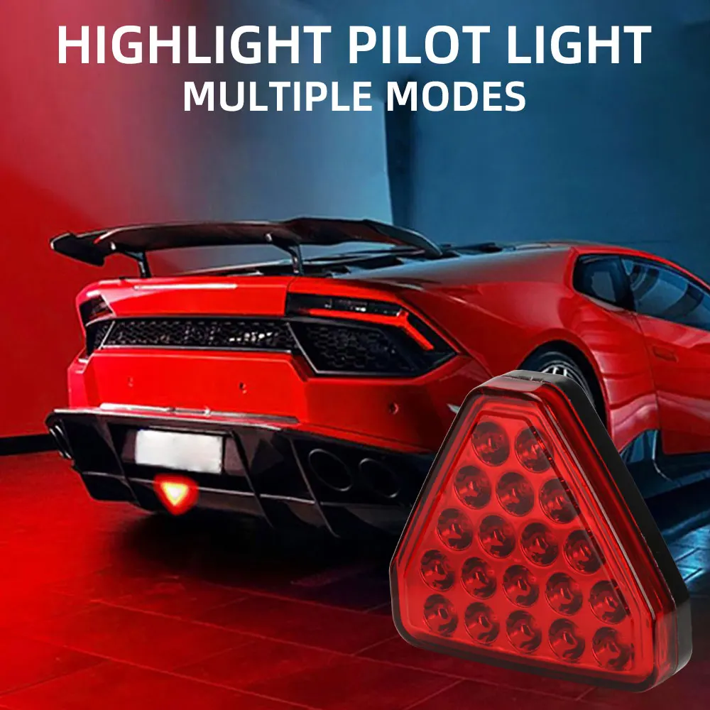 

Car LED Triangle Style Tail Brake Light Pilot Light Red Flash Strobe Anti-collision Signal Lamp For Car Truck Trailer Tractor