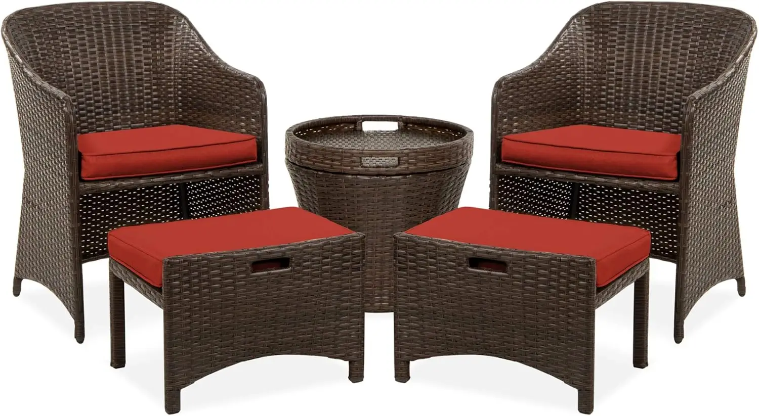 

5-Piece Outdoor Patio Furniture Set, No Assembly Required Wicker Conversation Bistro & Storage Table for Backyard, Porch