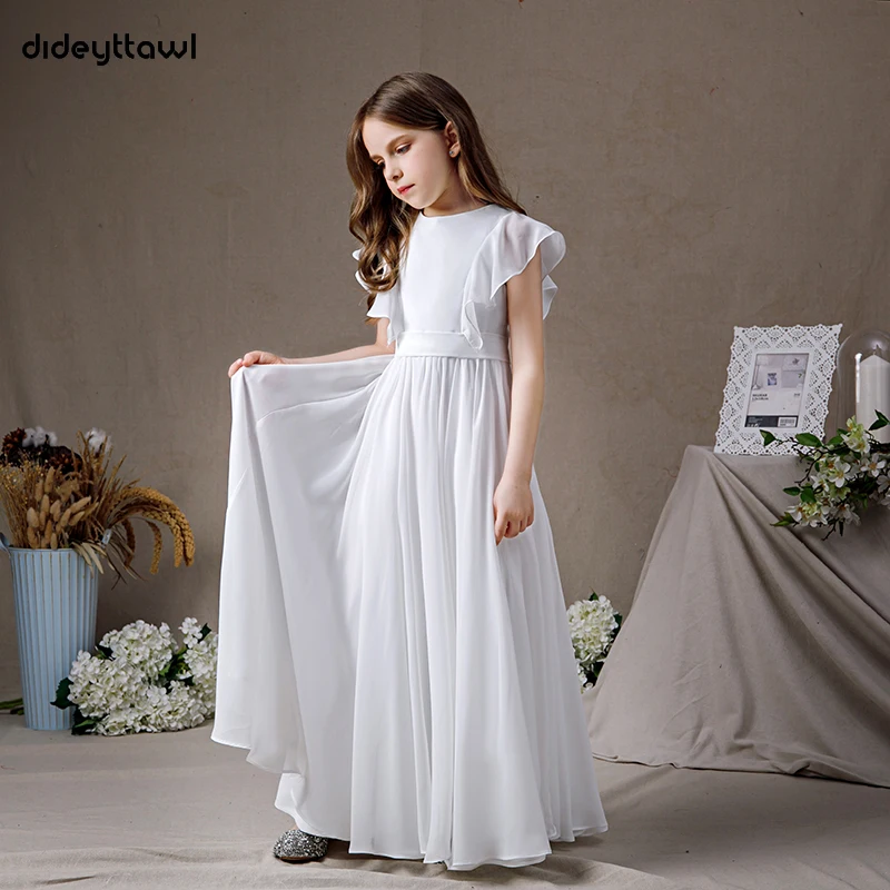 Dideyttawl Schmetterling Sleeve Chiffon Blume Mädchen Kleider 2023 Bodenlangen Junior Brautjungfer Kleid Konzert Party Erste Kommunion