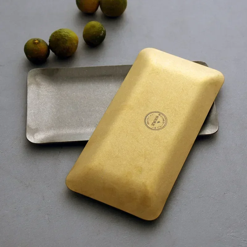 Japanese style retro metal small plate gold and silver creative 304 stainless steel towel dish dessert dish jewelry storage tray image 4