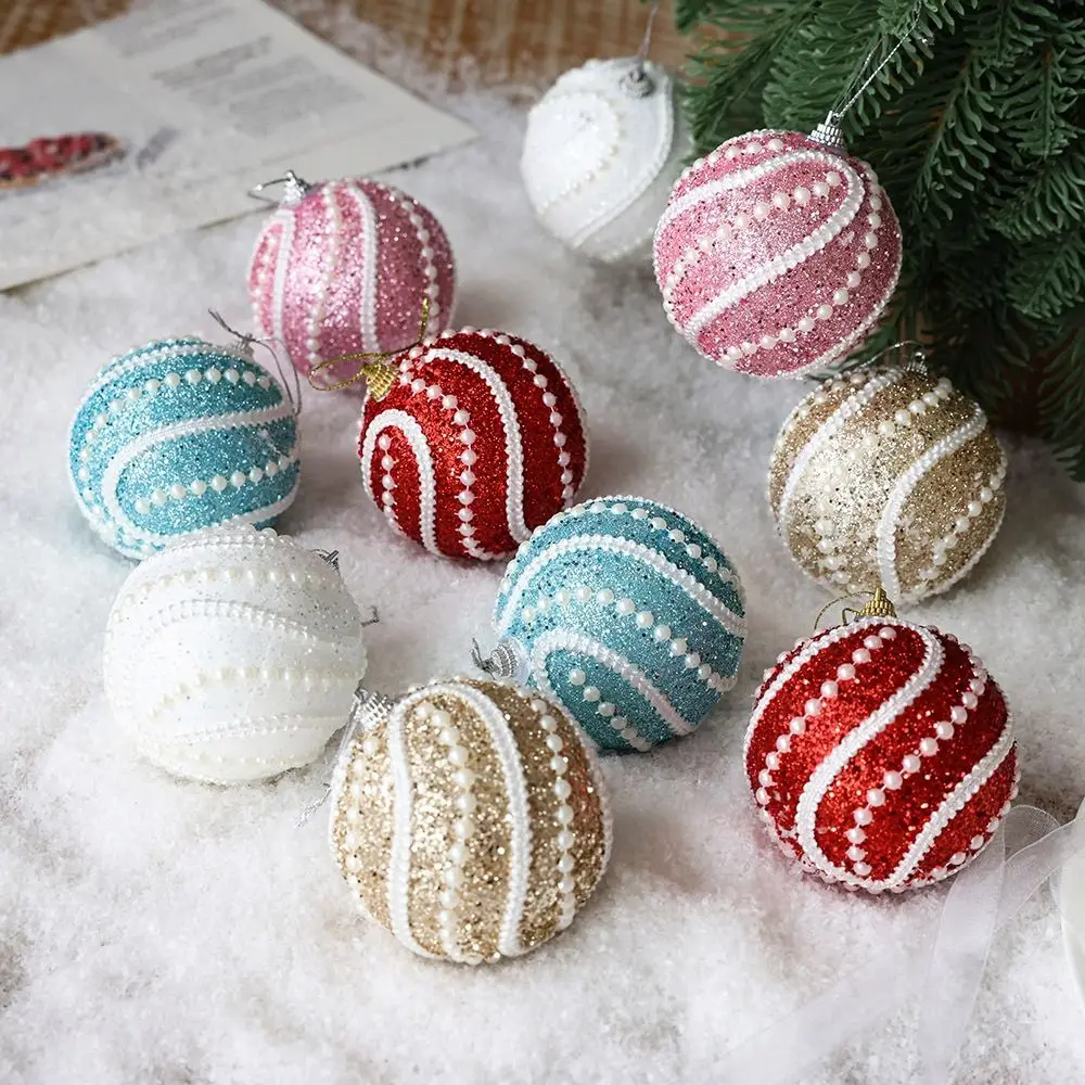 3pcs 8cm Christmas Foam Balls Set DIY Cartoon Christmas Color Ball Pendant Elegant Merry Christmas Tree Decor Children Gifts