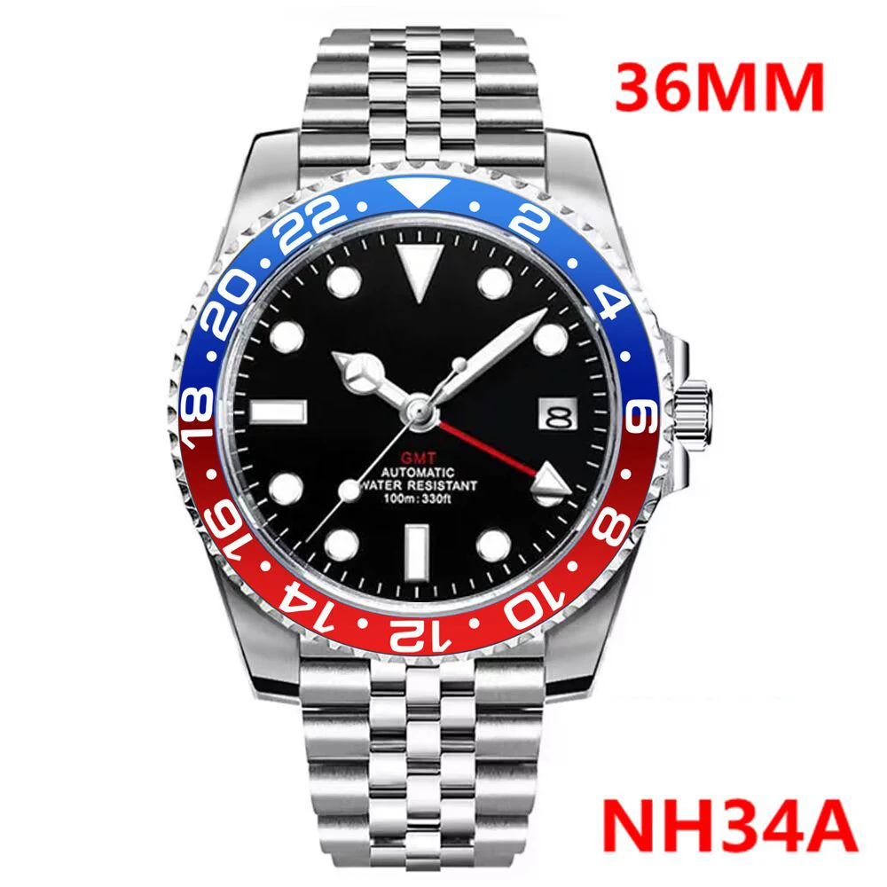 

36MM Sterile Dial Luxury Men's Watch NH34 GMT Automatic Mechanical Sapphire 100M Waterproof Luminous Corgeut relogio masculino