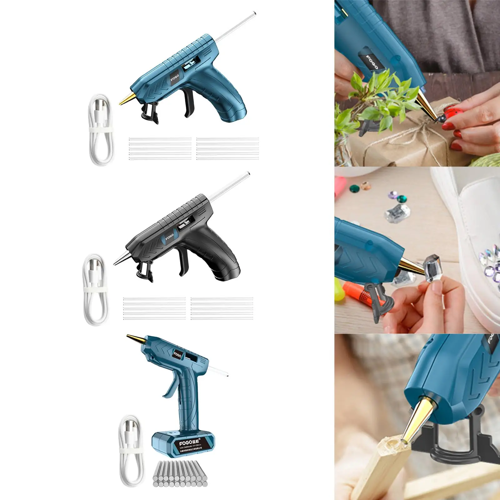 ปืนยิงกาวร้อนละลายพร้อมแท่งกาว 7 มม. แบตเตอรี่แบบชาร์จไฟได้สําหรับการปิดผนึกงานฝีมือ