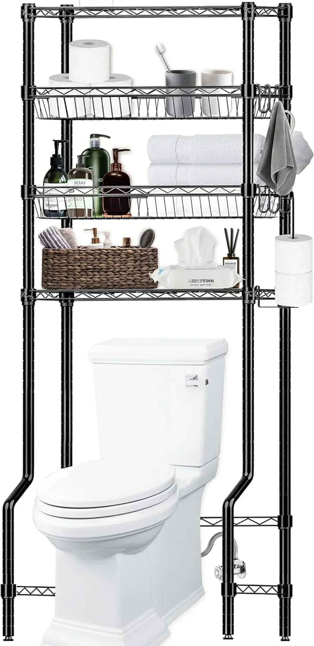 

4-Tier Metal Bathroom Over Toilet Storage Shelf Above Toilet Storage Rack Freestanding Bathroom Space Saver with Adjustable