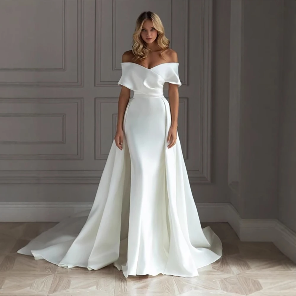 Vrouwen elegante off-shoulder witte trouwjurk slanke korte mouw mode bodycon formele kleding vrouwelijke lange zoom prom maxi-jurken