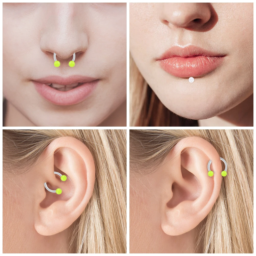 6Pcs 16G Glow in Dark Septum Piercing Horseshoe Nose Rings Acrylic Stainless Lip Rings Tragus Cartilage Earrings Helix Jewelry