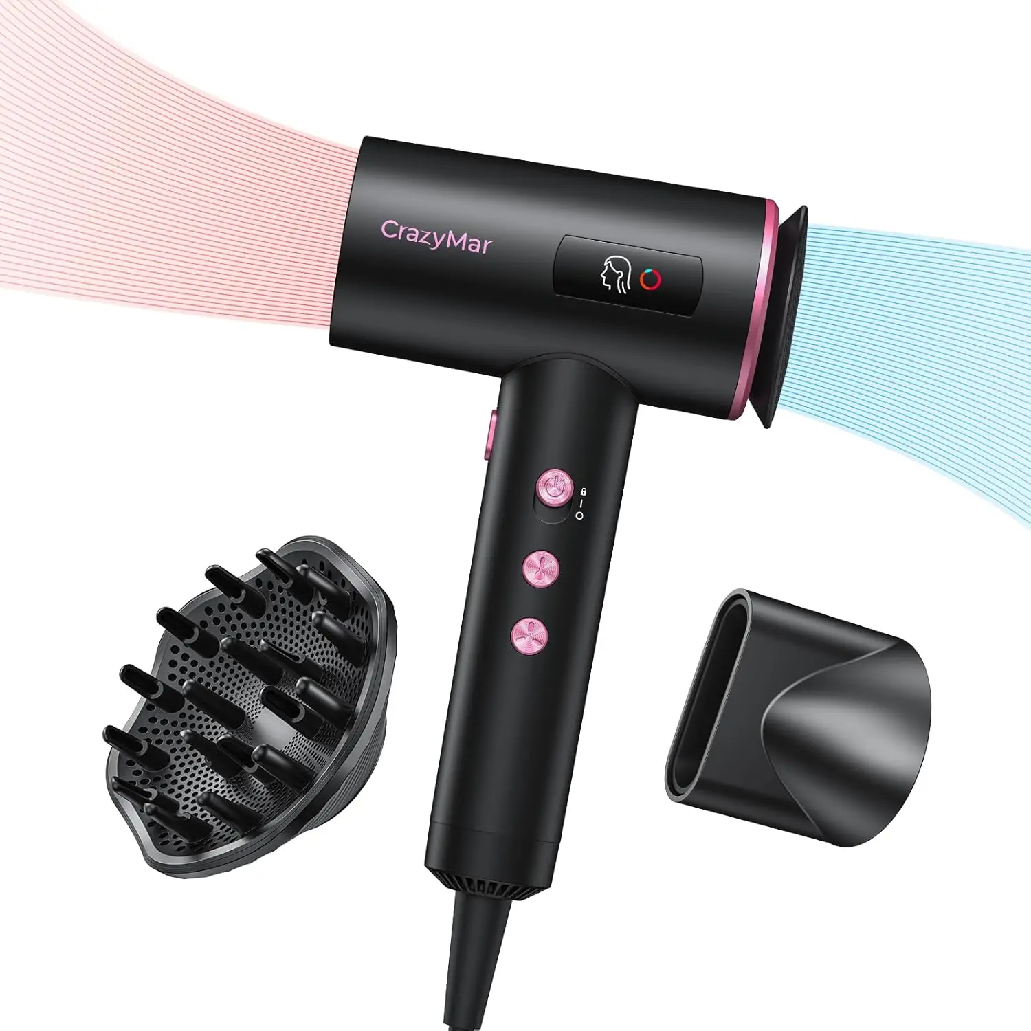 

1800W Ionic Hair Dryer with 3 Smart Modes for Baby, Men, Women - Fast Drying in 2-5 Mins, Lightweight for Home & Travel (Pink)