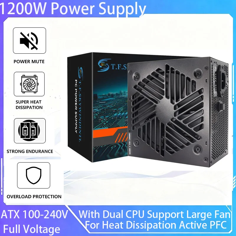 

1200W Power Supply ATX 100-240V Full Voltage 4+4Pin With Dual CPU Support Large Fan For Heat Dissipation Active PFC Power Supply