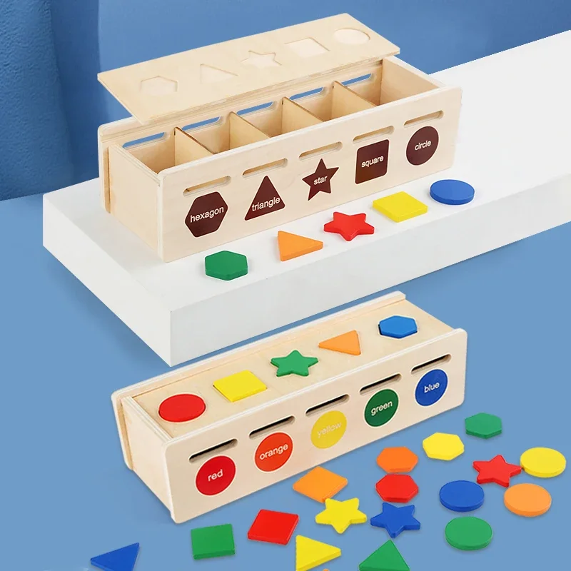 Montessori Holzform Farbsortierung Spielzeug Aufbewahrungsbox Geometrische Vorschule Pädagogische Lerngeschenke