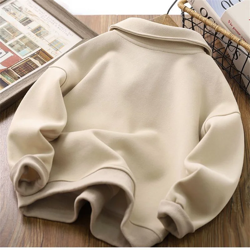 Spring Autumn Sweatshirt Boys Flip Neck Head Pullover Children\'s Casual Fashion Top 2024 New Teenagers Solid Color Clothes 4-14Y