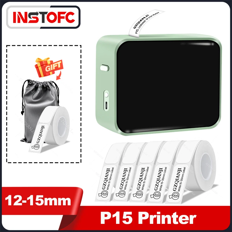 P15 Portable Bluetooth Label Thermal Printer Wireless Handheld Sticker Barcide Maker with Adhesive Label Price Tape Home Office