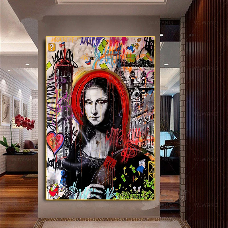 

Funny Mona Lisa Canvas Painting Graffiti Art Poster And Prints Street Art Wall Pictures Cuadros for Living Room Home Decor Gifts