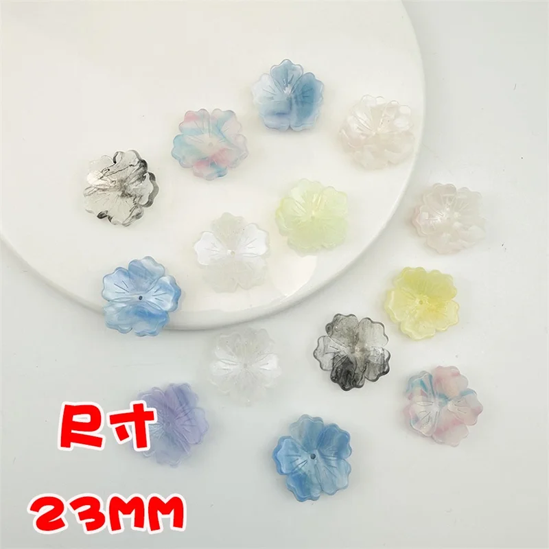 

Оптовая продажа, 90 шт./лот, 23 мм, цветной принт, мультяшные цветы, акриловые цветочные бусины, ювелирные изделия своими руками, аксессуары для волос для одежды