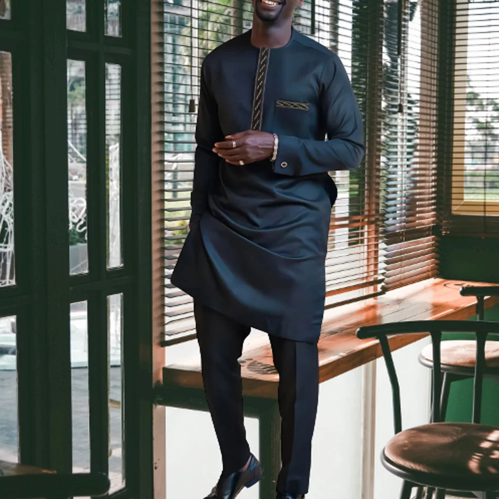 Afrikanische Outfits für Männer Langarm Top Shirt Hose Herren Sets Kaftan traditionelle Kleidung ethnischen Stil lässig 2pc Anzug tragen