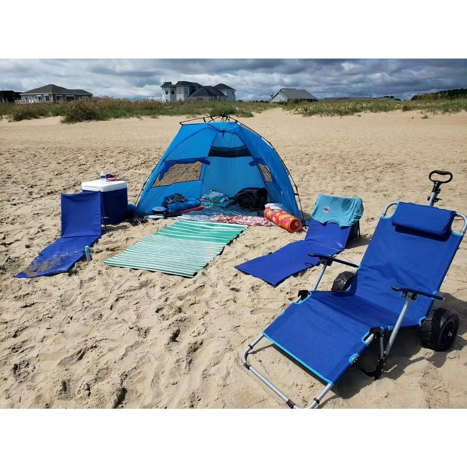 Tumbona plegable para día de playa, combinación de carrito de tracción integrado y ruedas pesadas, perfecta para playa, Picnic