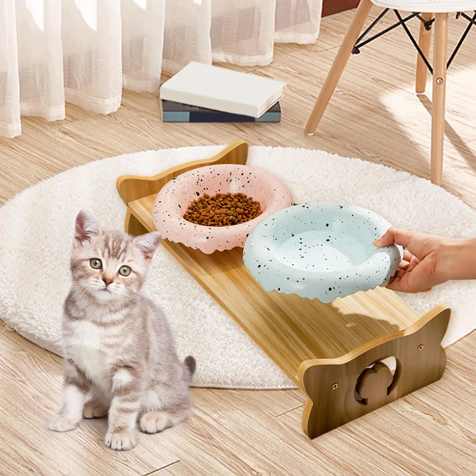 Wooden Elevated Bowl Shelf Anti Spill Dog Feeder Stand Slow Feeding Water Drinking Rack for Pets Dogs Cats Eating Area view 6