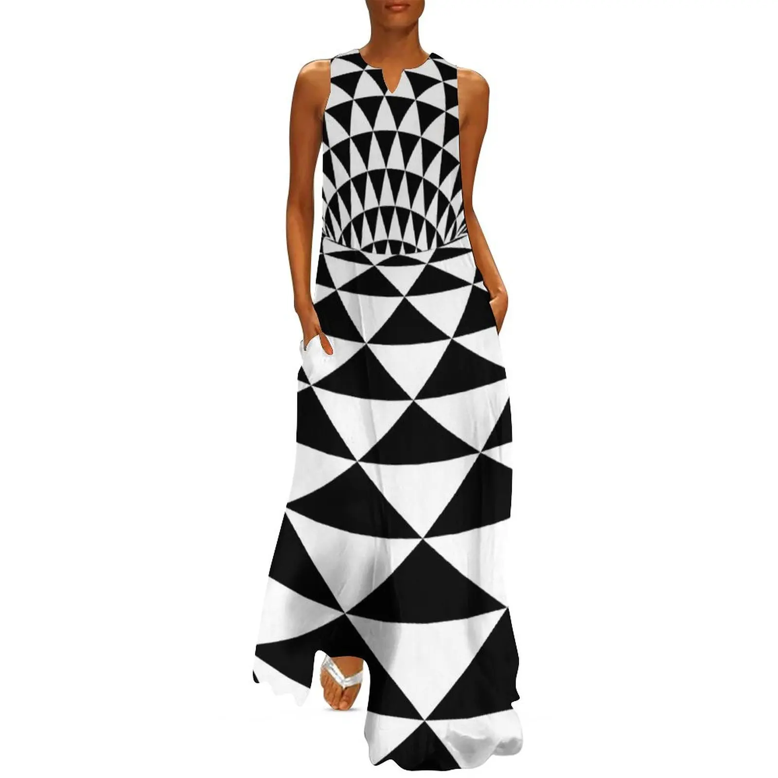 Abstract Optical Illusion Triangle Portal (Black/White) Long Dress dress korean style festival outfit women