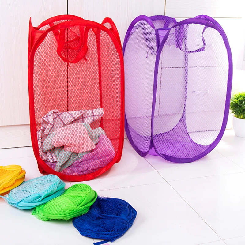 Folding Laundry Basket Organizer for Dirty Clothes Bathroom Clothes Mesh Storage Bag Household Wall Hanging Basket Frame Bucket