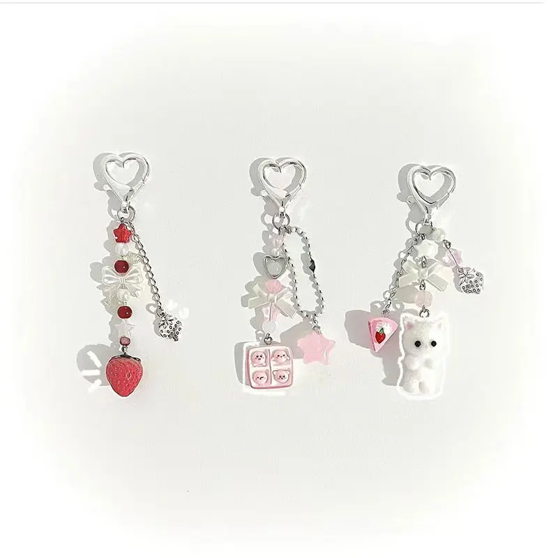 1pcs Cute Calico Critters Cat Keychain Strawberry Cake Gift for Her