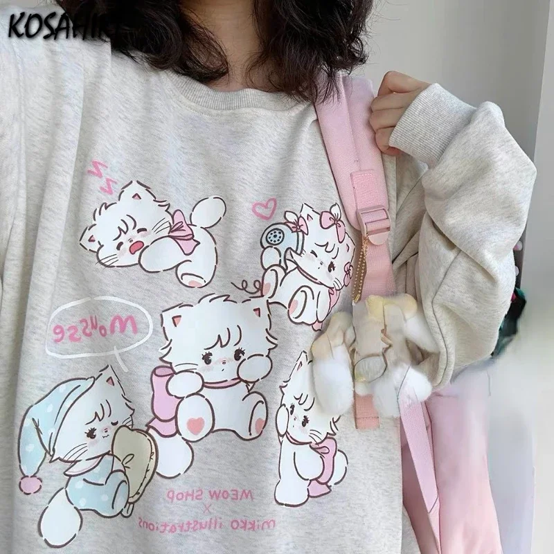 Autumn Sweet Y2k Aesthetic Loose Hoodies Women Kawaii Cute Cartoon Print Sweatshirts Japanese Casual Harajuku Pullover Sudaderas