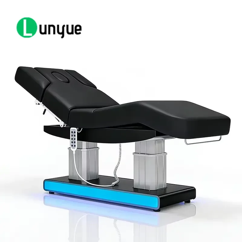 4 Motor Electric Massage Bed Black Base Luxury Telescopic Beauty Table with Light for Clinic Eyelash Extension Medical