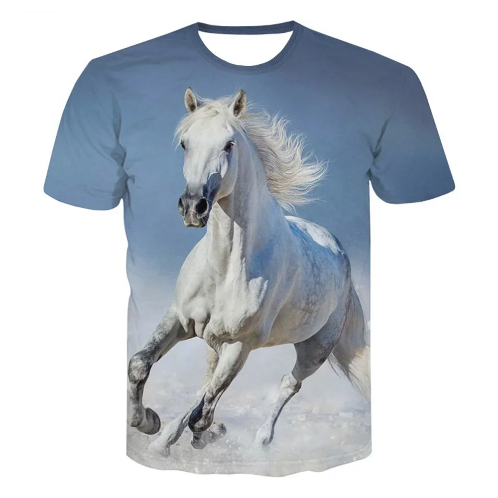 Girls\' 3d Animal Horse T Shirt Short Sleeve Polyester Kids 3-12 Years Clothes For Teen Girl Free Shipping Boy Child Clothing Tee