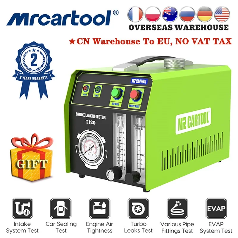 

MR CARTOOL T130 Car Smoke Leak Detector Oil Pipe Leak Locator EVAP System Smoke Leakage Tester Exhaust Gas Analyzer Tool For Car