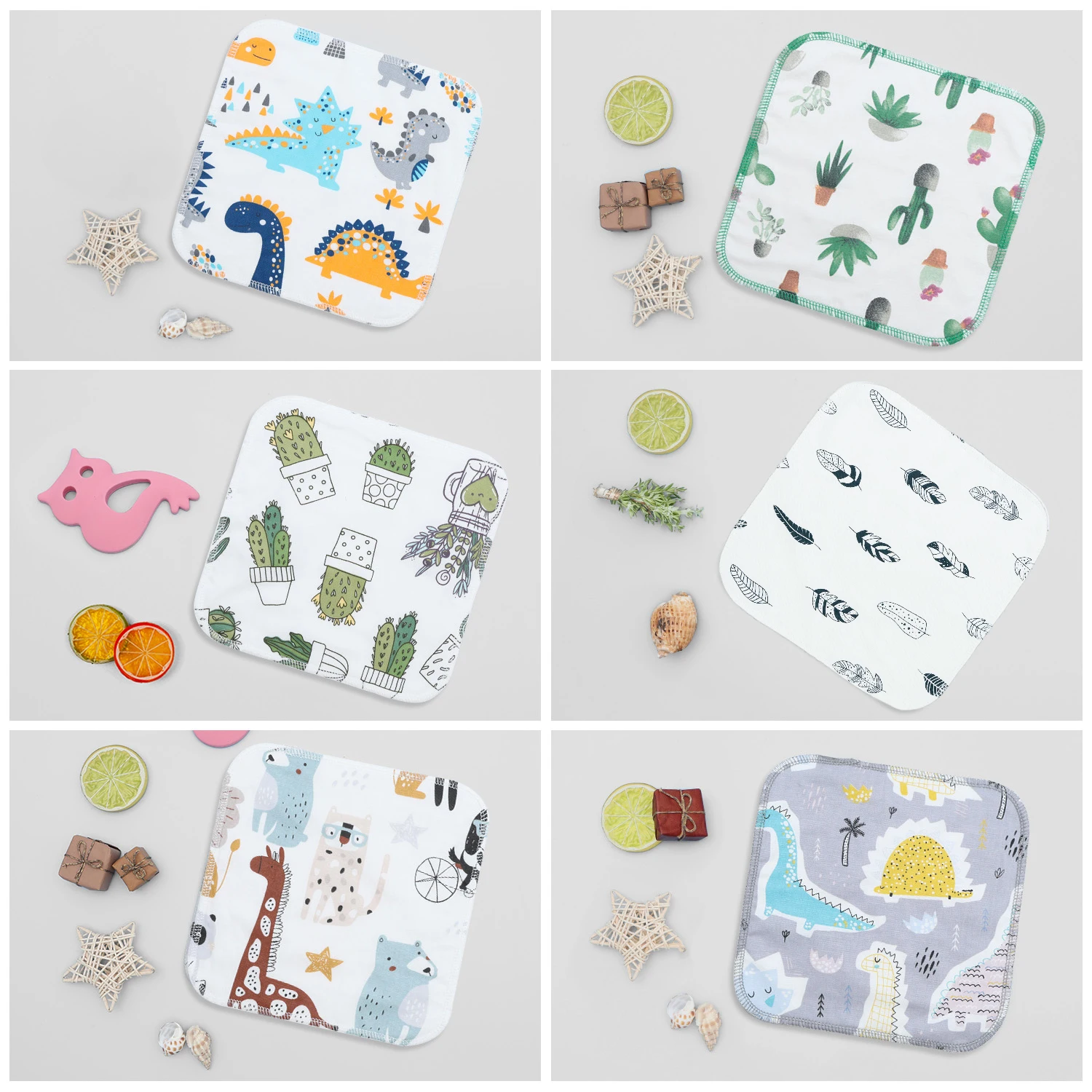 (6 قطع في المجموعة) مناديل أطفال من القطن الخيزران قابلة لإعادة الاستخدام، قابلة للغسل