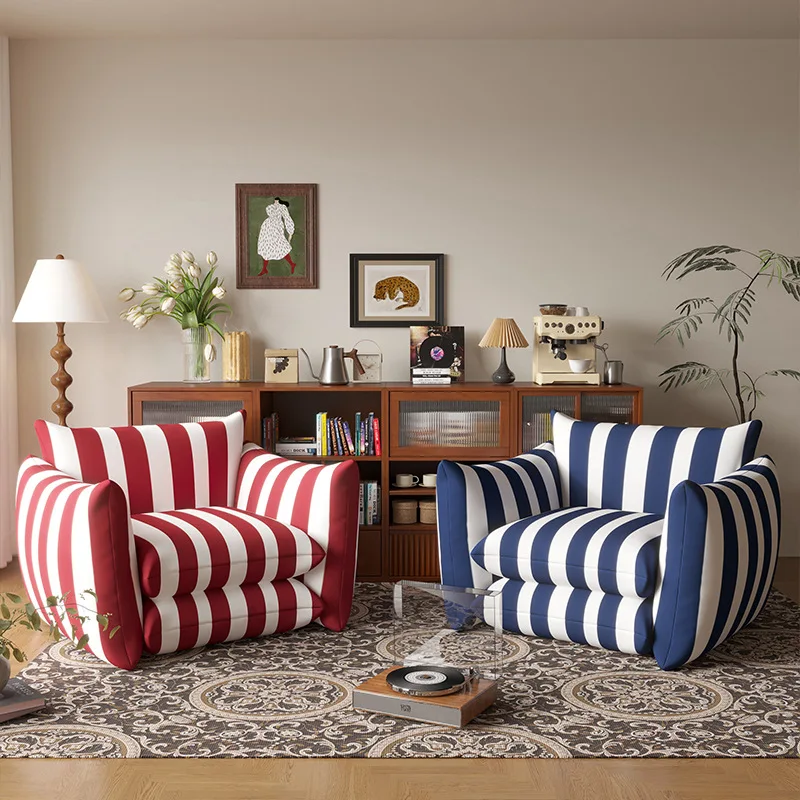 Study bedroom, small apartment sofa, American red and white striped single B&B leisure armrest