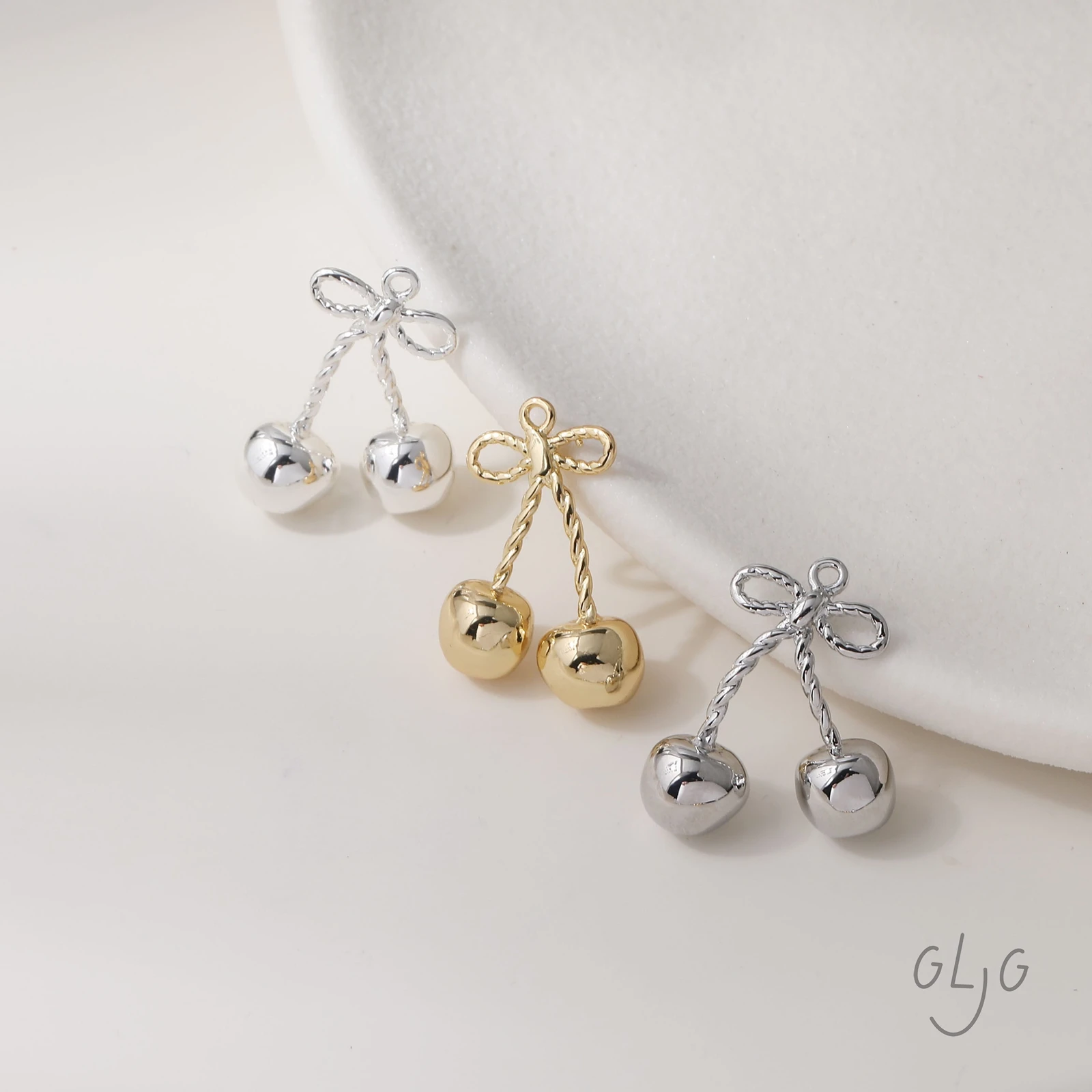 

4PCS 14K Gold Plated Sweet Bow Cherry Pendant DIY Handmade Bracelet Earrings Material Jewelry DIY Making Supplies Accessories