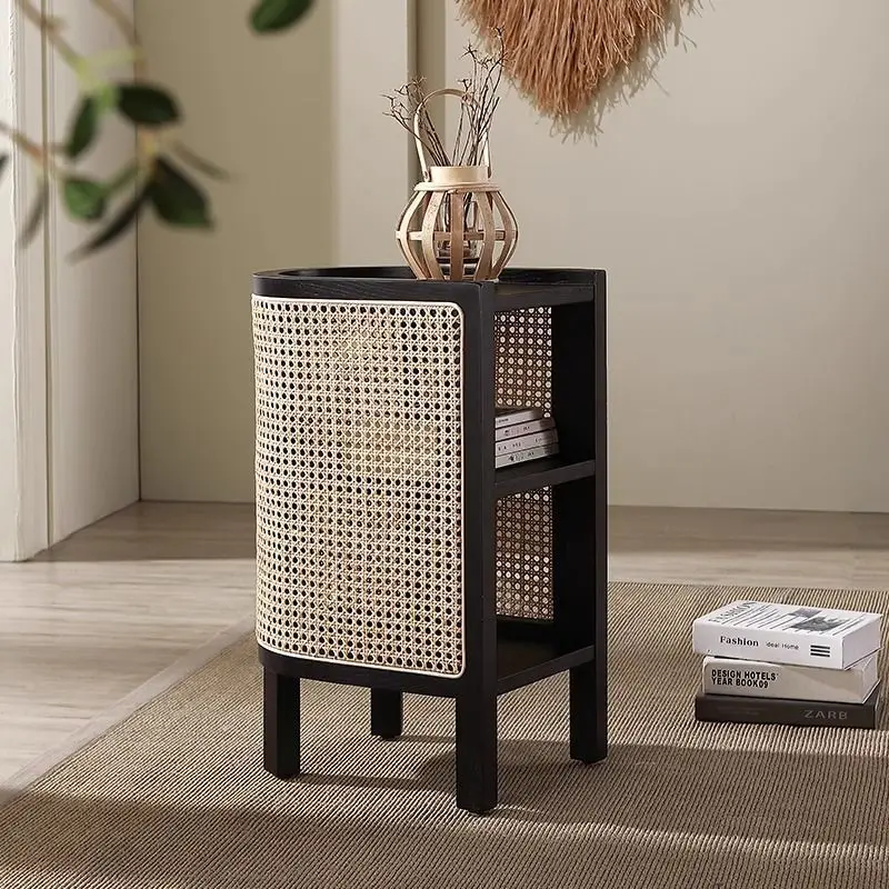 

Solid wood rattan bedside table, Japanese-style small side cabinet, simple Nordic wabi-**** style