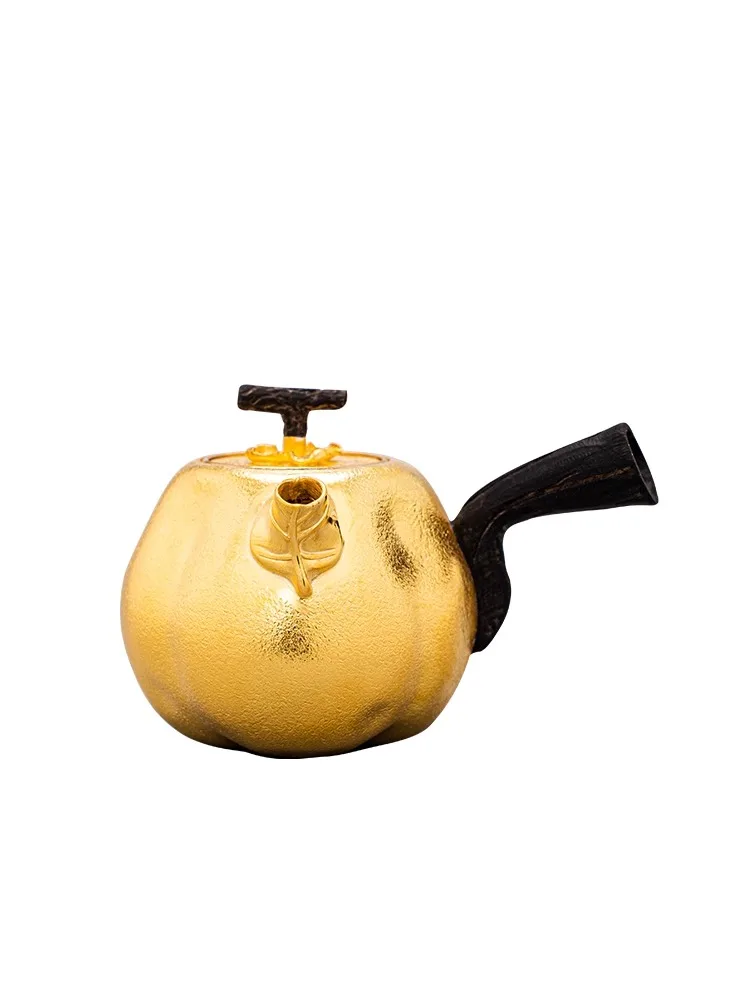 

99.9% sterling silver handmade forged tea pot, Chinese style household, one side handle biomimetic gold-plated silver pot