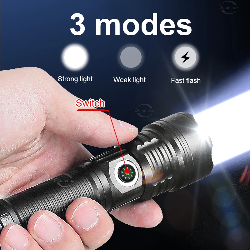 10000LM Led Flashlight Military Tactical Flashlight Long Range 3000M Ultra Powerful Led Torch Rechargeable Army Tactical Lantern