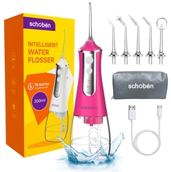 Plettri Flosser dentali per acqua Cordless per denti-irrigatore orale portatile e ricaricabile con serbatoio da 300ML 4 modalità 5 sostituibile T