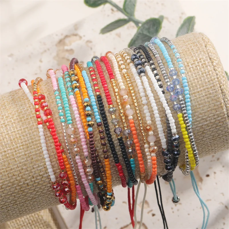 Bohemian Handmade Laminated Colorful Seed Rice Bead Bracelet For Women Fashion Charm Jewelry Accessories Gift 2024 New Trend