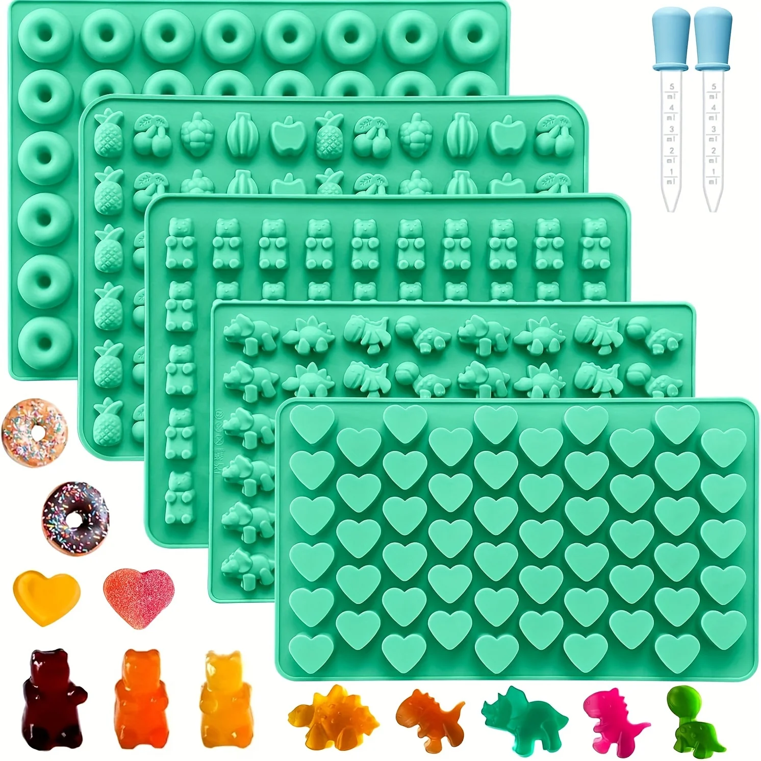 Gummibärchen-Formen aus Silikon, Mini-Schokoladen-Süßigkeitsform, einschließlich Dinosaurier-Bär, Herzen, Donut, Obstform, Süßigkeiten-Silikonformen