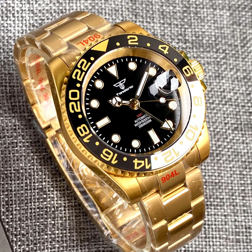 Gold NH34 GMT 20ATM Waterproof Selfwinding Wristwatch Men Calendar Date 120 click Bezel Sapphire Crystal Reloj Hombre