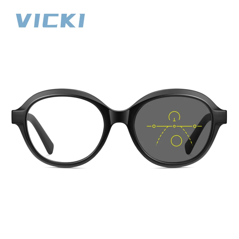 VICKI New Simple Design Geometric Round Frame Progressive Anti-Blue Light Glasses Customizable Prescription Photochromic Eyewear