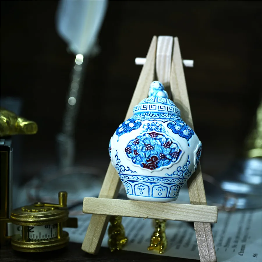 Three Dimensional Refrigerator with Blue and White Glazed Inner Red Lid Jar Museum Palace  Cultural  Creative Works