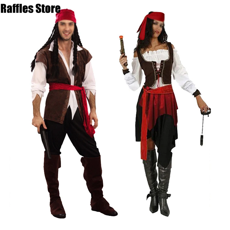 Halloween Chirstmas Pirates Cosplay Couple Captain Costume Viking Party Role Playing Piracy Suit Medieval Gothic Fancy Woman Men