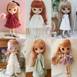 Novos pijamas longo camiseta vestido de saia de renda blyth boneca roupas vestido de princesa para ymy licca azones ob24 ob27 boneca acessórios