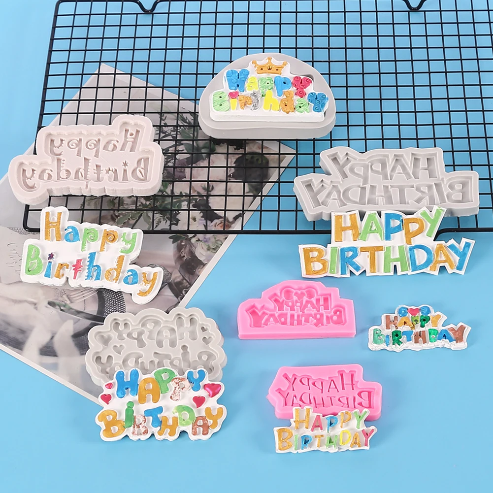 Happy Birthday Silicone Mold Birthday Alphabet Letter Cake Decoration Fondant Chocolate Candy Cupcake Topper for Birthday Party view 2