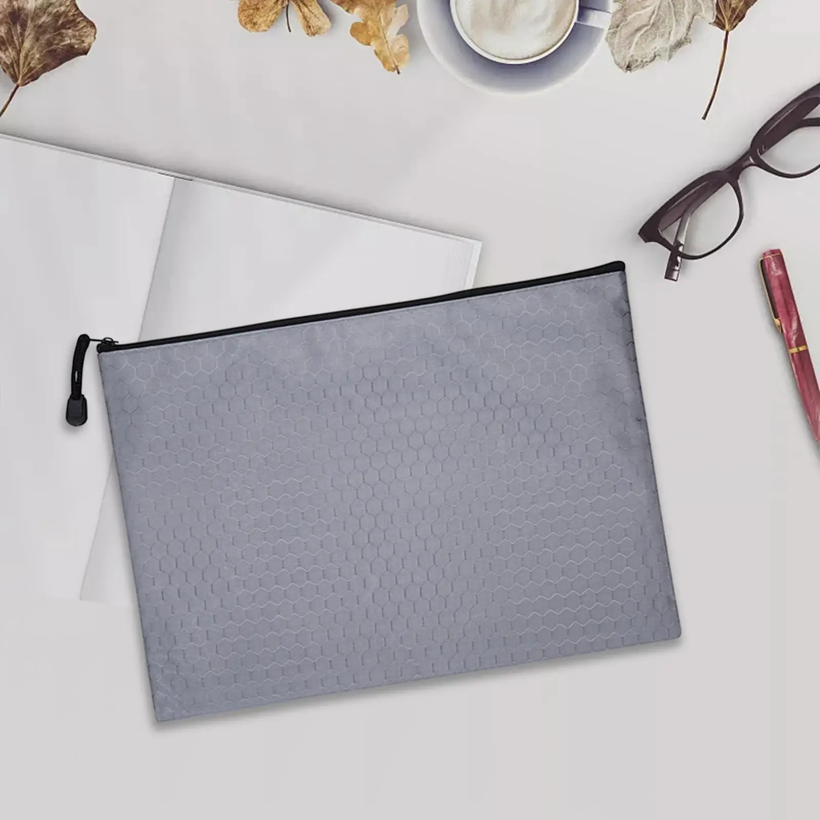 Zipper Pouch A5 Large Capacity Portable Durable Document Pouch Receipts Organizer Zipper Folder Document Bag for Office Meeting