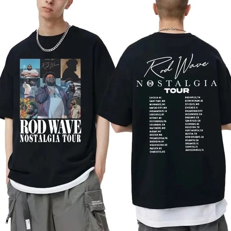 Rapper Rod Wave Nostalgia Tour Double Sided Print T Shirt Men Women Fashion Hip Hop T Shirt Men's Oversized T-shirts Streetwear