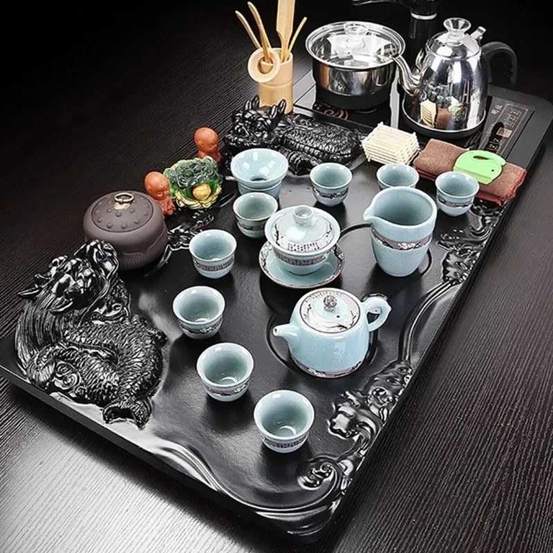 

Chinese Ceremony Tea Set Luxury Semi Automatic Tools English Lazy Tea Set Drinkware Wooden Strainer Juego De Te Home Products