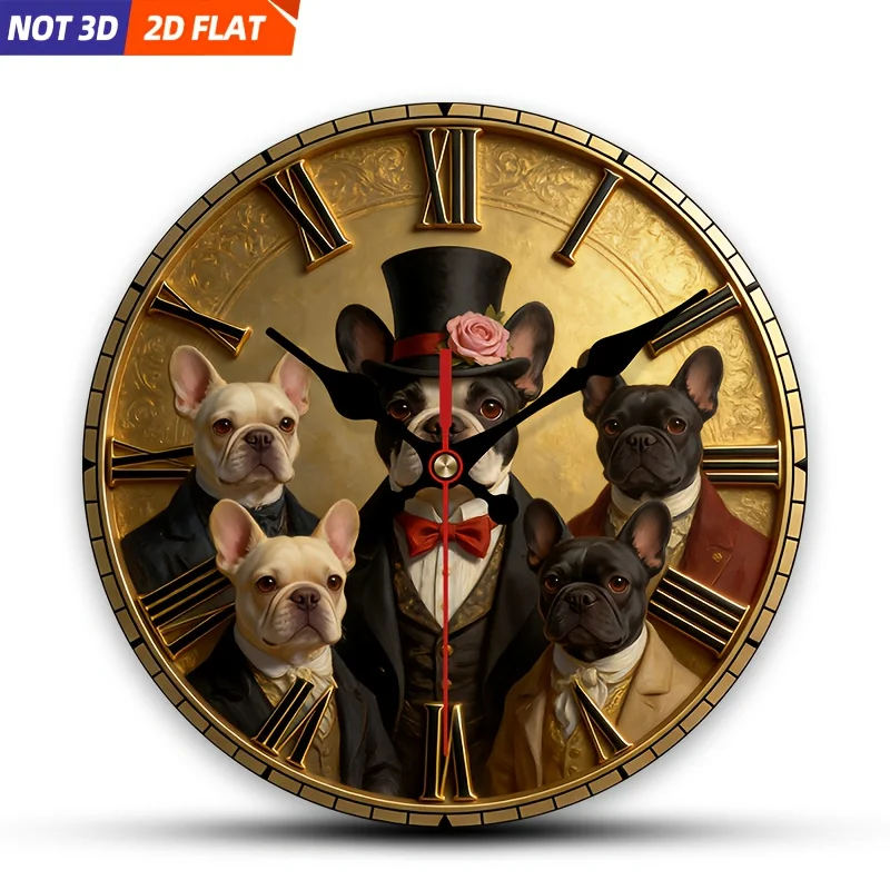 

2D плоский. 1 шт. Настенные часы в стиле Gentleman Dog, бесшумные декоративные часы, инновационные настенные часы, идеально подходят для спальни, гостиной