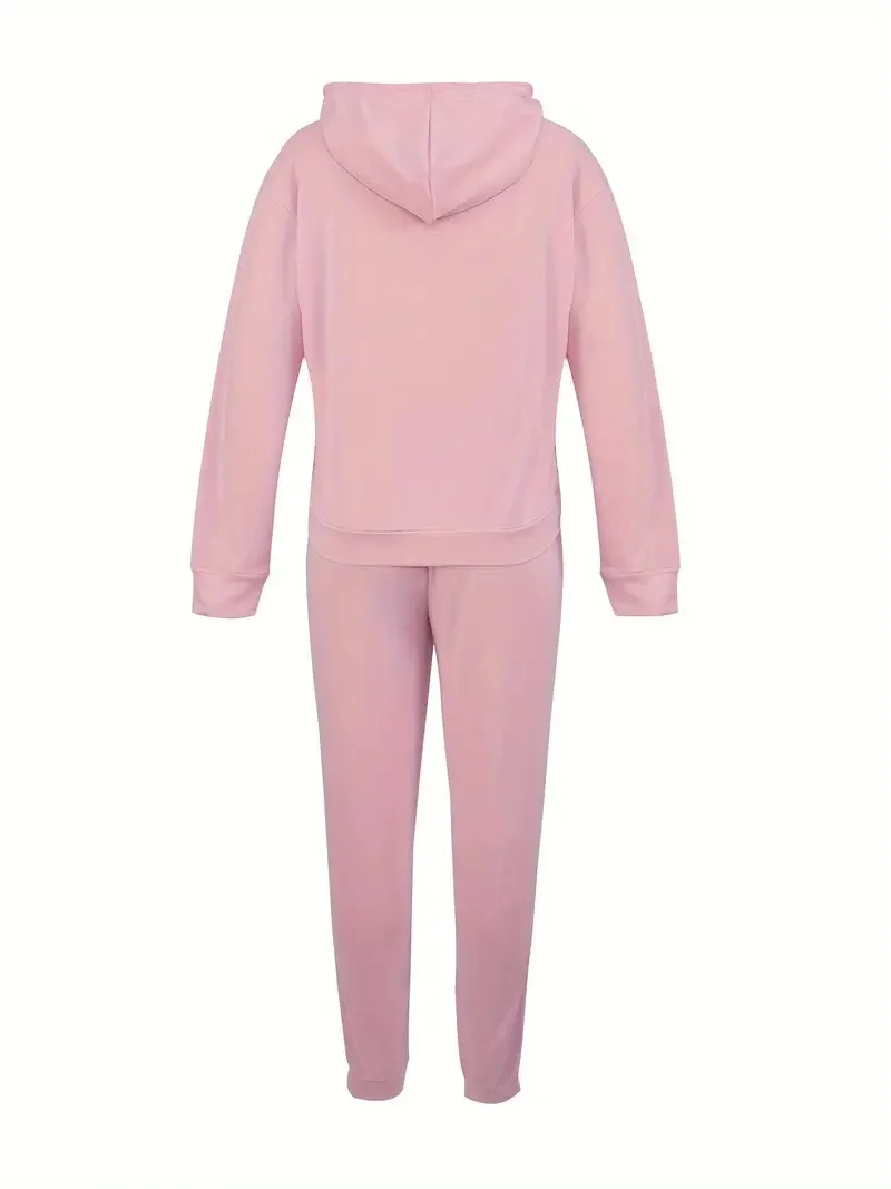 Conjunto de sudadera con capucha gruesa y cálida con estampado de ojos y pestañas informales a la moda para otoño e invierno para mujer + conjunto de pantalones deportivos