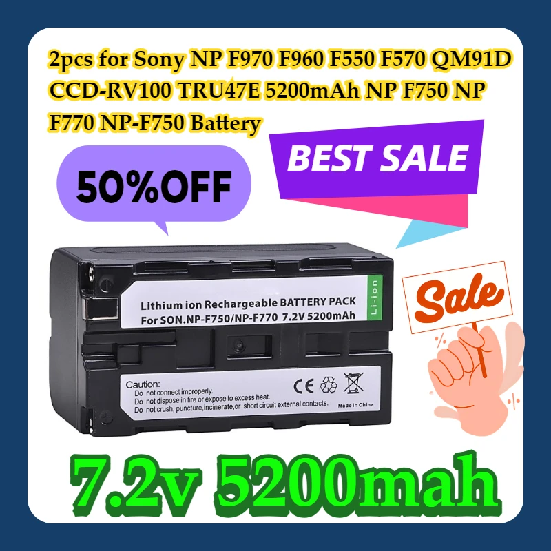 

2pcs for Sony NP F970 F960 F550 F570 QM91D CCD-RV100 TRU47E 5200mAh NP F750 NP F770 NP-F750 Battery
