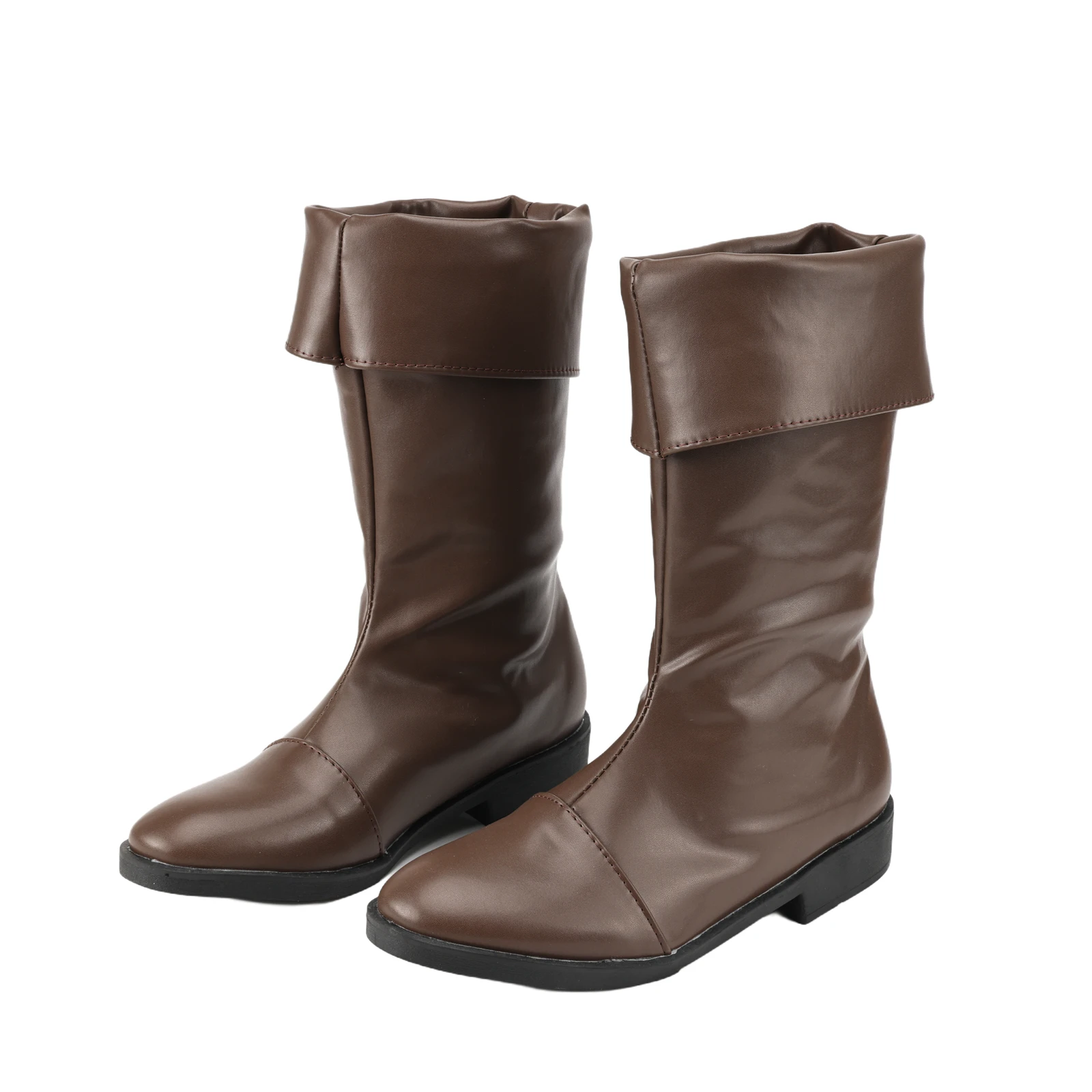 Männer mittelalterliche Wikinger Piraten Stiefel Kragen Ritter Pull On Mitte Wade Stiefel niedrigen Absatz dicken Boden Anti Slip Halloween Kostüm Schuhe