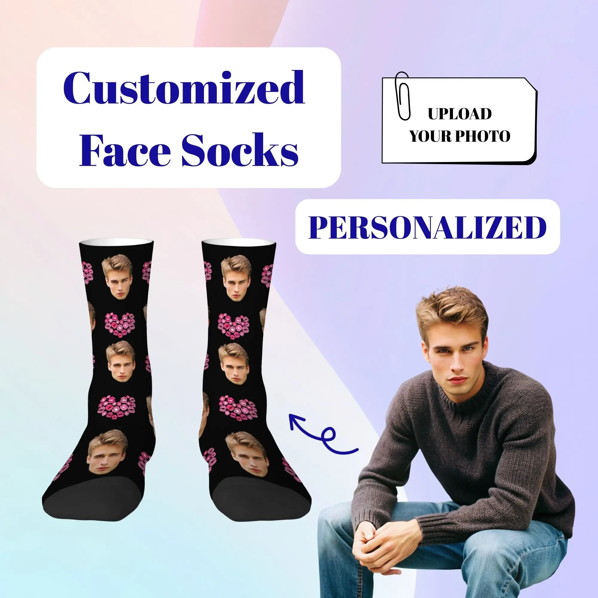 Sweet Romantic Personalized Pink Lip Print Heart Shape Print Mid-calf Socks Six Colors Full of Love for Soft Comfotable Socks